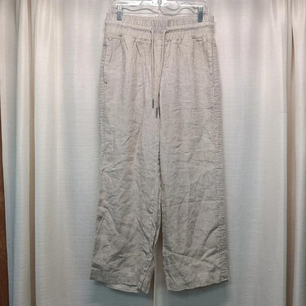 Quince 100% European Linen Wide Leg Pants Flax Beige Drawstring Size M NEW